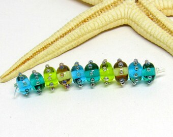 Assorted Green Murano Glass Beads - 10 Pack For European Style Bracelets (Fits Pandora, Chamilia, Trollbeads)