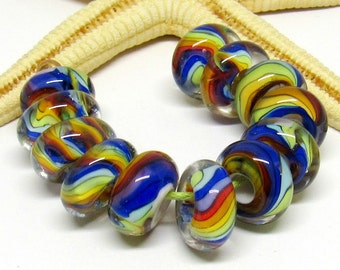 Glasperlen mit 5mm Loch, Muranoglas, 12 Stück; 13-14mm x 7mm, Lampwork, Sammelperlen