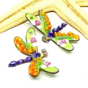 2 copper-elements enameled, dragonfly, components for making jewelry, made to order