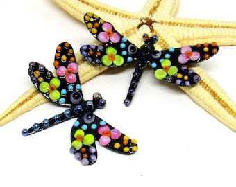 2 copper-elements enameled, dragonfly, components for making jewelry, MTO