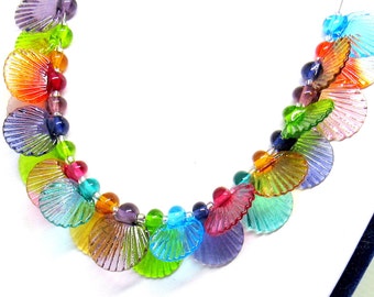 Muranoglas Collier, Regenbogen-Fächer, bunt, Lampwork