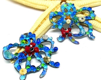 2 copper-octopus enameled, components for making jewelry, MTO