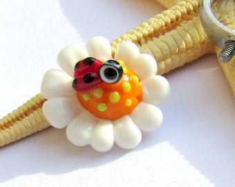 glass ring top daisy, 20mm x 8mm, lampwork, muranoglass, with 2,5mm nut, screwable, MTO