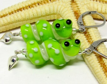 glass earrings, snake, lampwork, muranoglass