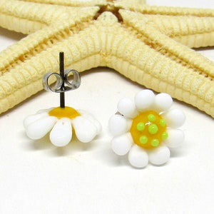 glass stud earrings, bee or ladybug with flower, lampwork, muranoglass, MTO image 8