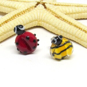 glass stud earrings, bee or ladybug with flower, lampwork, muranoglass, MTO image 9