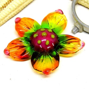glass ring top flower, lampwork, muranoglass, 30mm x 8mm, 2,5mm nut, changeable, made to order