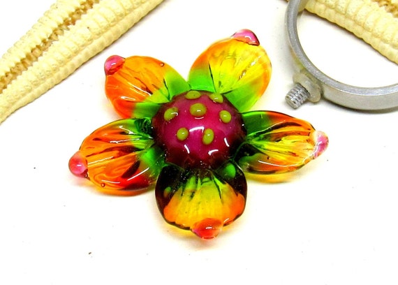 Wechselring-Aufsatz Blume, Blüte, Ringtop, Muranoglas, 30mm x 8mm, mit 2,5mm Gewinde, Schraubsystem, versandfertig, (SCHRAUB-0021)