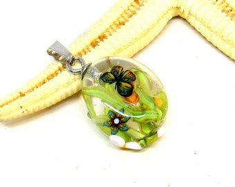 1 small glass pendant butterflies, flower, mushroom, lampwork, muranoglass, ready to ship