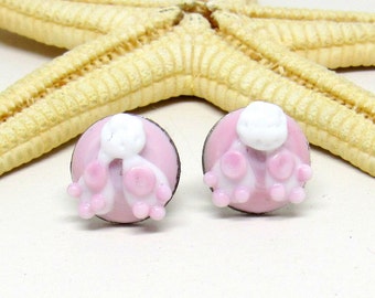 glass stud earrings bunny butt, lampwork, muranoglass, MTO