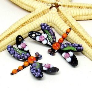 2 copper-elements enameled, dragonfly, components for making jewelry, made to order