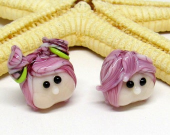 2 glassbeads head, couple, girl, boy, lampwork, 12mm (small), hole 2mm