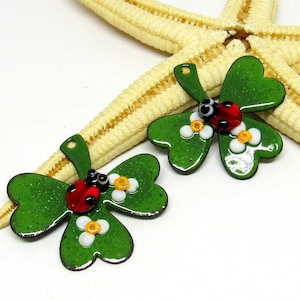 2 copper-shamrock enameled, components for making jewelry, MTO