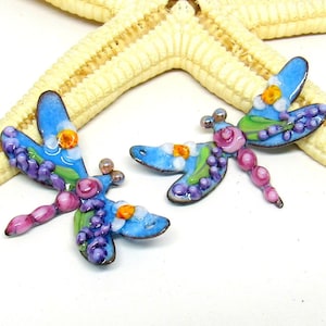 2 copper-elements enameled, dragonfly, components for making jewelry, MTO