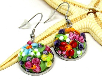 glass earrings meadow, 20mm, colorful, lampwork, muranoglass, MTO