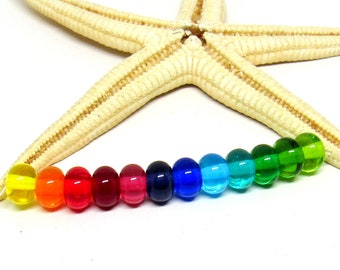 12 glassbeads spacer, lampwork, muranoglass, 8mm x 5mm, colorful-transparent, hole 2mm, MTO