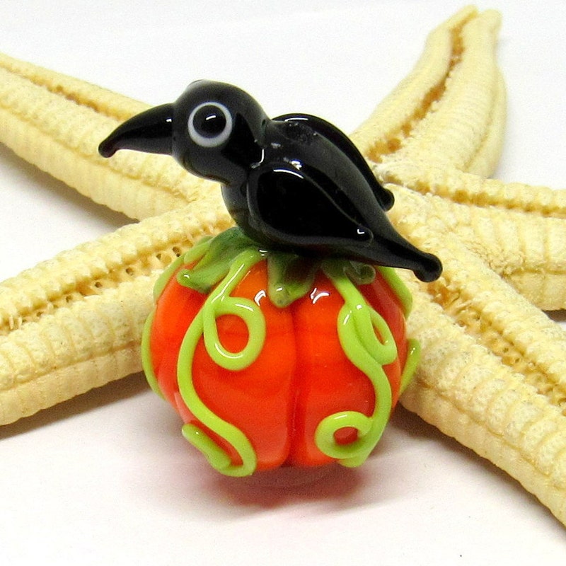Halloween Lampwork Glass Bat Beads - 4 Piece Black Bat Jewelry Making Supplies
