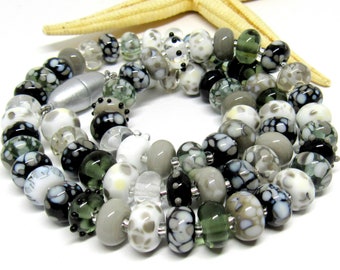 necklace with handmade lampwork beads, stone colors, lampwork