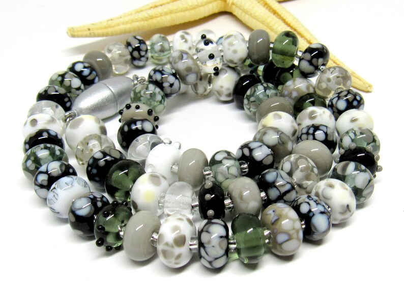 necklace with handmade lampwork beads, stone colors, lampwork image 1