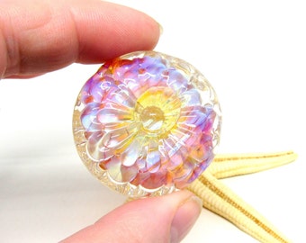 glassbead, lampwork, muranoglass, 40mm x 17mm, light pink, yellow, hole 2mm, ready to ship