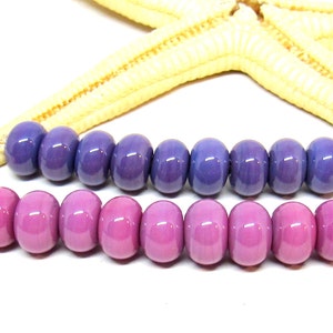 10 glassbeads, 8mm x 5mm or 5-6mm x 4mm, colorchoice: purple or pink hole 2mm, lampwork, MTO image 1