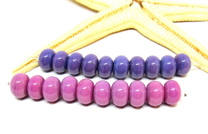 10 glassbeads, 8mm x 5mm or 5-6mm x 4mm, colorchoice: purple or pink hole 2mm, lampwork, MTO image 1