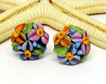 glass stud earrings, flowers, lampwork, muranoglass, MTO