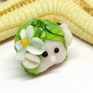 glass bead head, fairy, imp, green hair, flower, elf ears, muranoglass, hole 2mm, MTO