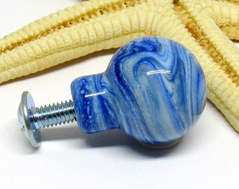 1 Glas Möbelknopf, Muranoglas, Lampwork, jeansblau, inkl. Griffschraube, MTO