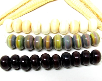 10 glassbeads spacer, lampwork, beige, brown, muranoglass, 8mm x 5mm, hole 2mm, MTO