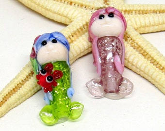 1 glassbead mermaid, lampwork, muranoglass, as bead or pendant, made to order