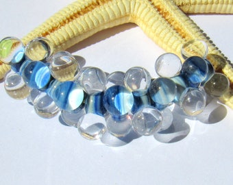 10 glassbeads, 15mmx7mm, jeansblue, transparent, hole 2mm, lampwork