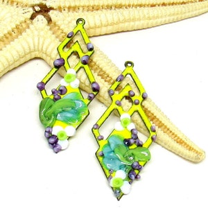2 copper-elements enameled, flowers, components for making jewelry, ready to ship