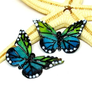 2 copper-butterflies enameled, 35mm x 25mm, components for making jewelry, MTO