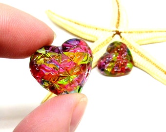 2 glass beads hearts, lampwork, muranoglass, hole 2mm, ready to ship