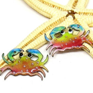 2 copper-elements enameled, crab, components for making jewelry, MTO