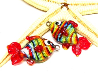 2 glass beads fish, lampwork, colorful, muranoglass, ore 2mm, made to order