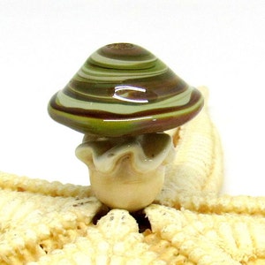 1 glass mushroom bead, lampwork, brown, muranoglass, MTO image 1