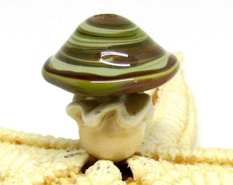 1 glass mushroom bead, lampwork, brown, muranoglass, MTO