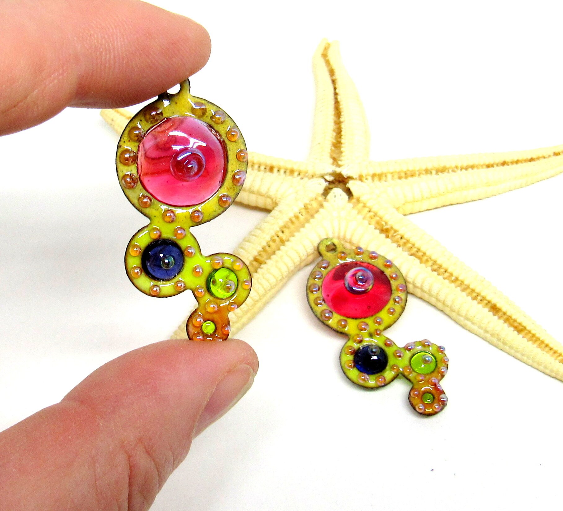 2 Kupfer-Elemente emailliert Komponenten zur | Etsy