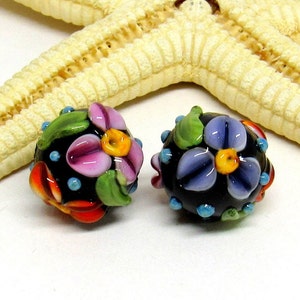 2 glassbeads flowers, lampwork, 12mm oder 14mm, hole 2mm, MTO