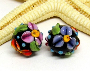 2 glassbeads flowers, lampwork, 12mm oder 14mm, hole 2mm, MTO