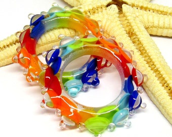 2 glassbeads WHEEL, lampwork, muranoglass, 32mm x 5mm, rainbow, hole 19mm, MTO