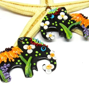 2 copper-elefants enameled, 40mm x 33mm, components for making jewelry, MTO