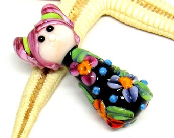 glass flower fairy, angel, as bead or pendant, lampwork, muranoglass, MTO