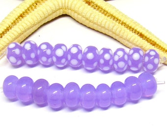 10 glassbeads SPACER, 8mmx5mm, lilac-white, hole 2mm, lampwork, MTO