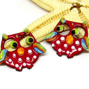 2 copper-elements enameled, owl, components for making jewelry