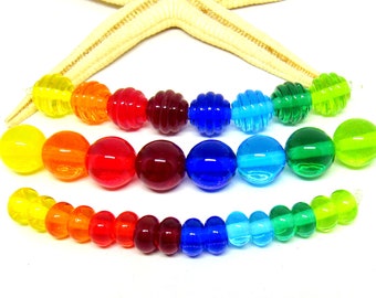 glassbeads, 16x spacer 8mm x 5mm or 8x 12mm round or 8x 10mm  ribbed, colorful, hole 2mm, lampwork, muranoglass, MTO