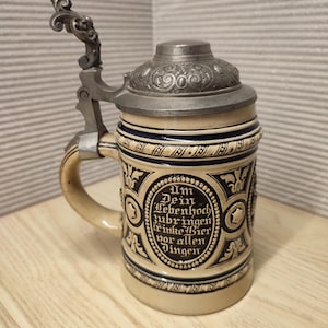Antique Merkelbach Wick Beer Stein 1890s German Stoneware Stein Pewter Lid 1/2L Relief Mug Vintage Barware