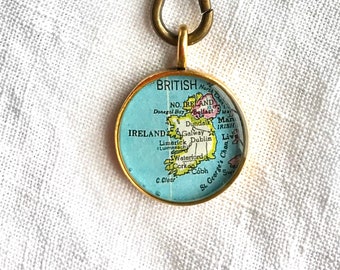 Ireland Map Necklace.Ireland Keychain.Gold Pendant Necklace.Free Shipping.Irish Jewelry.Mother's Day Gift.Nana Gift.Home Sweet Home Gift.